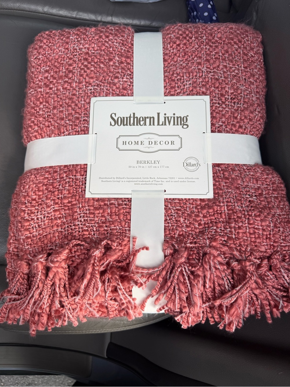 Southern Living Berkley Coral-Pink Chenille Throw with Fringe